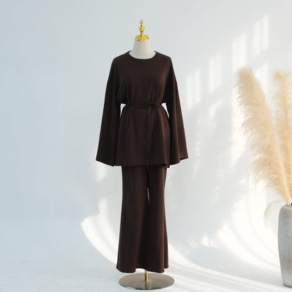 Cotton Two-Piece Set | Belted Tunic Top & Pants(MS279)