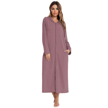 Cozy Longline Zip-Up Cardigan with Pockets | Home Wear Comfort(MS110)