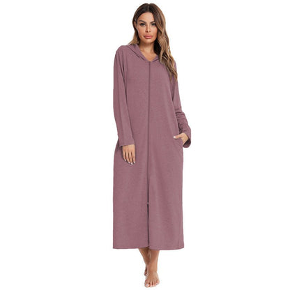 Cozy Longline Zip-Up Cardigan with Pockets | Home Wear Comfort(MS110)