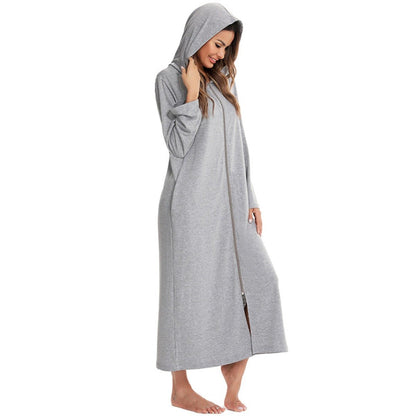 Cozy Longline Zip-Up Cardigan with Pockets | Home Wear Comfort(MS110)