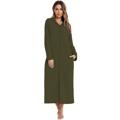 Cozy Longline Zip-Up Cardigan with Pockets | Home Wear Comfort(MS110)