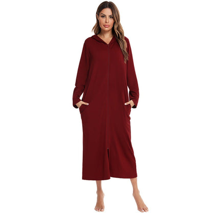 Cozy Longline Zip-Up Cardigan with Pockets | Home Wear Comfort(MS110)