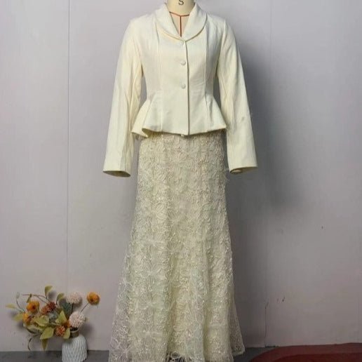 Cream Peplum Jacket & Lace Skirt Set(MS284)