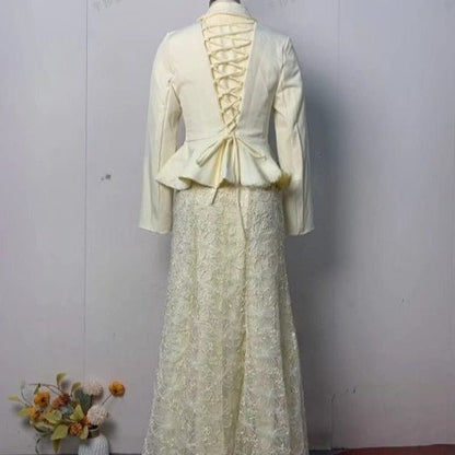 Cream Peplum Jacket & Lace Skirt Set(MS284)