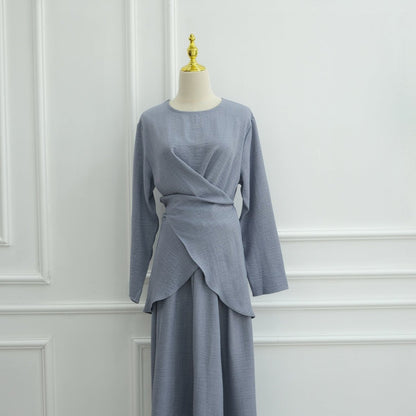 Cross-Wrap Waist Top & A-Line Maxi Skirt Set(MS475)