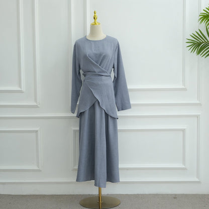 Cross-Wrap Waist Top & A-Line Maxi Skirt Set(MS475)