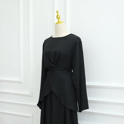 Cross-Wrap Waist Top & A-Line Maxi Skirt Set(MS475)
