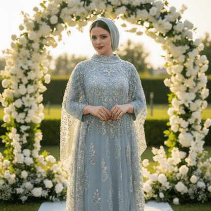 Crystal Beaded Cape Overlay Abaya Set (MA427)