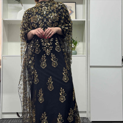 Crystal Beaded Cape Overlay Abaya Set (MA427)