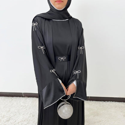 Crystal Bow Embellished Abaya 4-Piece Set(MOA253)