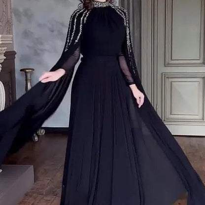 Crystal Cascade Cape Gown | Dramatic Embellished Evening Abay(MA345)