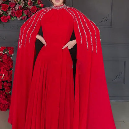 Crystal Cascade Cape Gown | Dramatic Embellished Evening Abay(MA345)