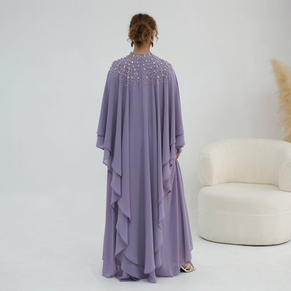 Crystal Embellished Cape Sleeve Chiffon Maxi Dress Set(MS461)