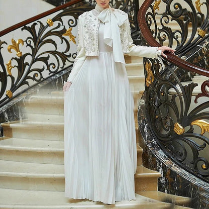 Crystal Embellished Jacket & Pleated Skirt Set(MS305)