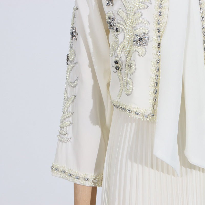 Crystal Embellished Jacket & Pleated Skirt Set(MS305)