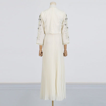 Crystal Embellished Jacket & Pleated Skirt Set(MS305)