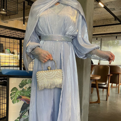 Crystal Mesh Embellished Abaya Set(MOA258)