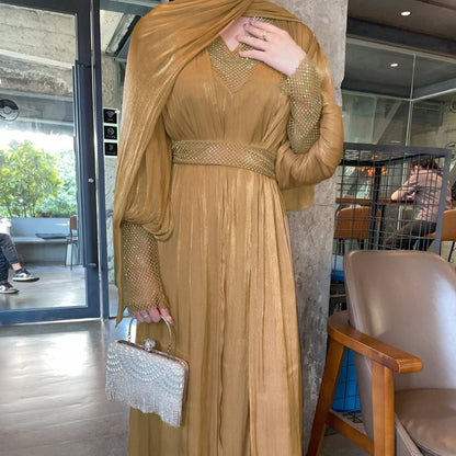 Crystal Mesh Embellished Abaya Set(MOA258)
