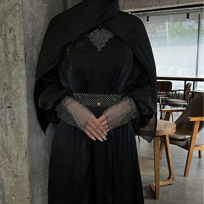 Crystal Mesh Embellished Abaya Set(MOA258)