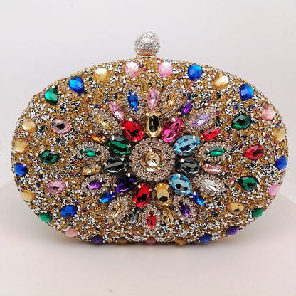 Crystal Sunflower Evening Clutch | Rhinestone Party Bag with Chain Handle(MAC356)
