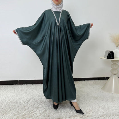 Crystal Trim Butterfly Sleeve Abaya | Oversized Prayer Dress(MA350)