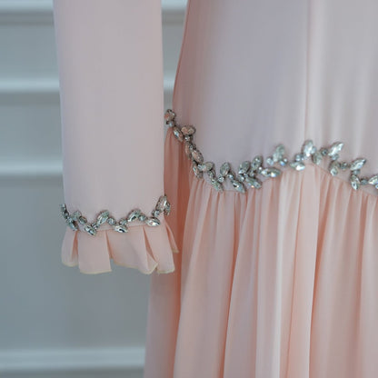 Crystal-Trim Ruffle Cuffs Maxi Dress(MS458)