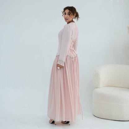Crystal-Trim Ruffle Cuffs Maxi Dress(MS458)