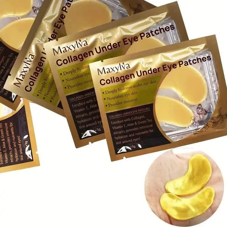 Two packs of DailySale hydrating eye care under eye crystal masks with golden patches for women and men, soothing and revitalizing.