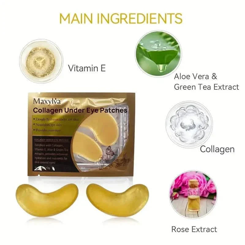 Two packs of DailySale hydrating eye care crystal masks with gold under eye patches for women and men, designed to reduce puffiness and dark circles.