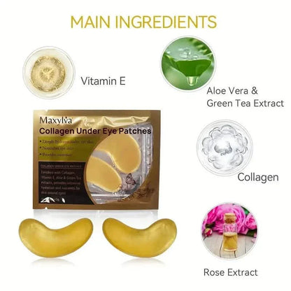 Two packs of DailySale hydrating eye care crystal masks with gold under eye patches for women and men, designed to reduce puffiness and dark circles.