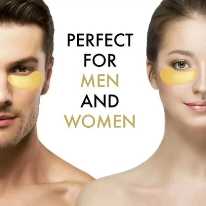 Two packs of DailySale hydrating under eye crystal masks with golden patches for women and men, designed to reduce puffiness and dark circles.