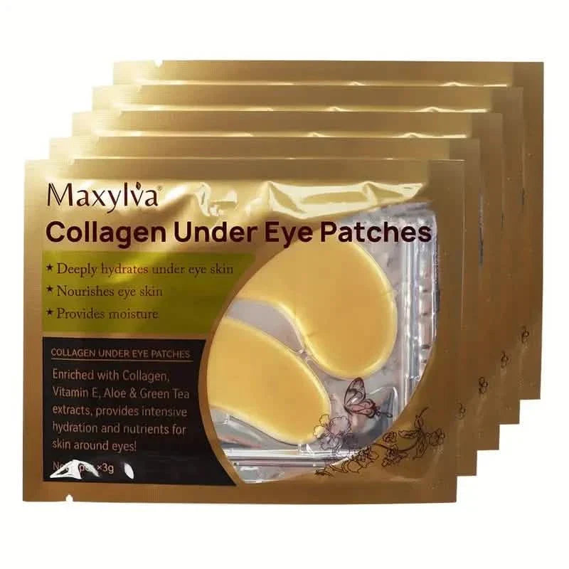 Two packs of golden hydrating under-eye crystal masks by DailySale, designed to reduce puffiness and dark circles.