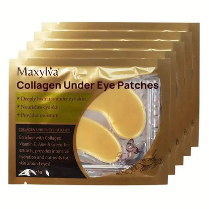 Two packs of golden hydrating under-eye crystal masks by DailySale, designed to reduce puffiness and dark circles.