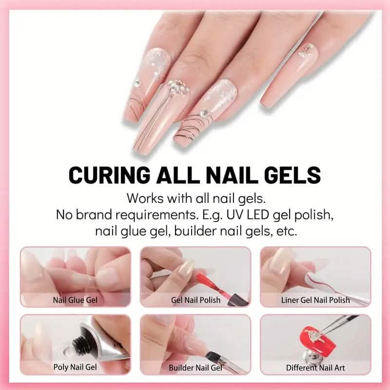 Mini UV and LED nail dryer with three LED lights for quick, efficient curing of gel nails in beauty and personal care.