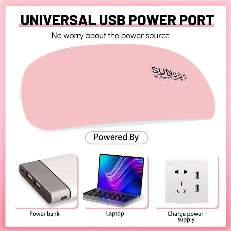 Mini UV/LED nail dryer with three LED bulbs for quick, efficient nail curing, suitable for professional and personal use.