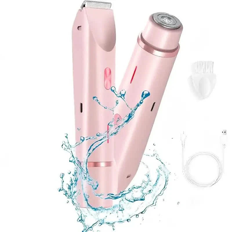 Women’s 2-in-1 bikini and facial USB rechargeable electric razor for wet and dry use, designed for smooth hair removal.