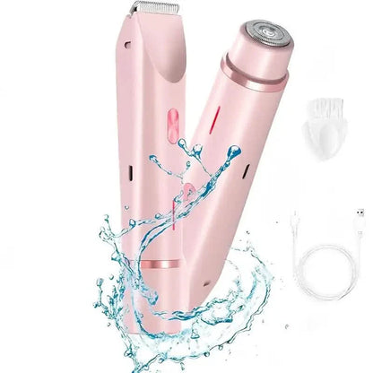 Women’s 2-in-1 bikini and facial USB rechargeable electric razor for wet and dry use, designed for smooth hair removal.