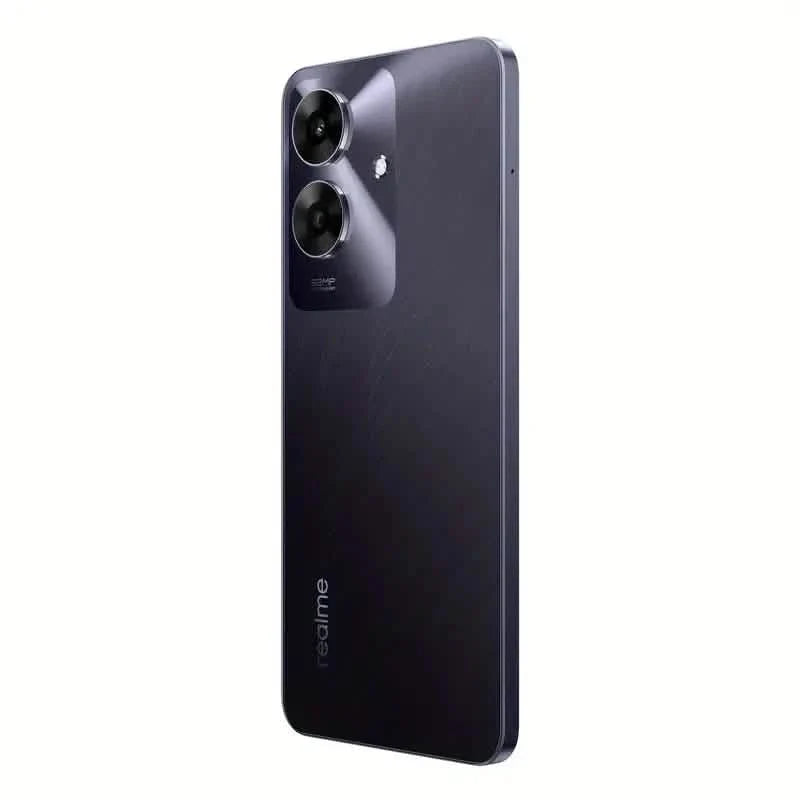 Realme Note 60 unlocked smartphone with 6GB RAM, 128GB storage, Android 14, displayed in a sleek design image.