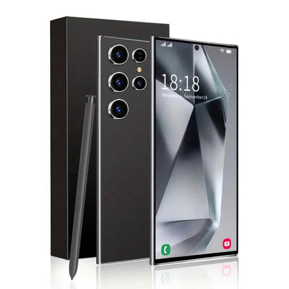 Gold Android Ultra Pro unlocked 5G smartphone with dual SIM, 8GB RAM, and 256GB storage, shown with the device's front and back.