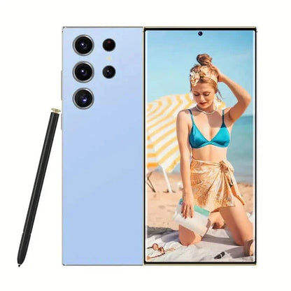 Gold Android Ultra Pro unlocked dual SIM 5G smartphone with 8GB RAM and 256GB storage, featuring a sleek modern design.