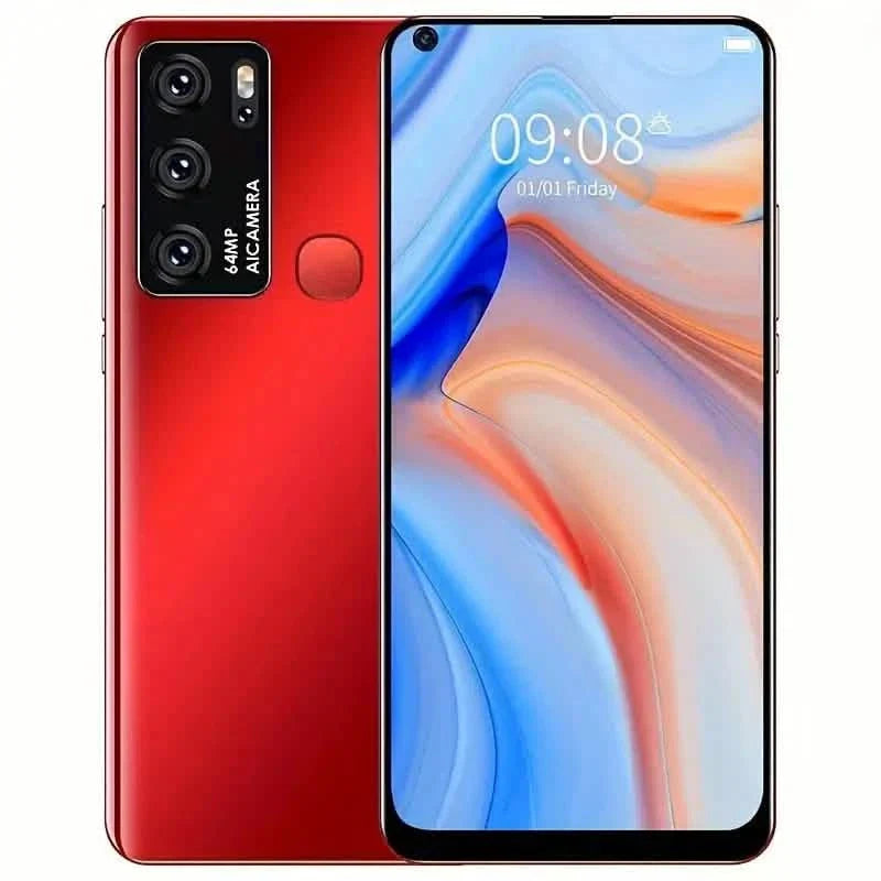 Red unlocked Smartphone 6 by DailySale with 2GB RAM, 32GB ROM, dual SIM, and touchscreen display.
