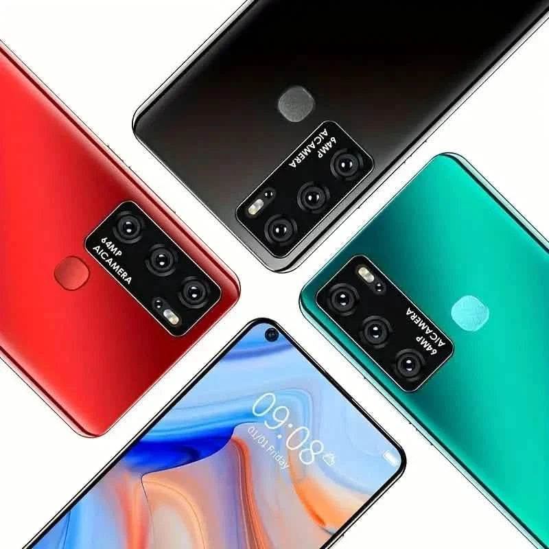 Unlocked DailySale Smartphone 6 with 2GB RAM, 32GB ROM, dual SIM, in red, showing front view with screen on.