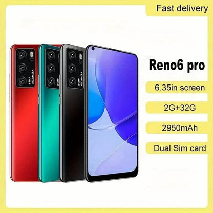 Red unlocked Smartphone 6 by DailySale with 2GB RAM, 32GB ROM, dual SIM card, featuring a sleek modern design.