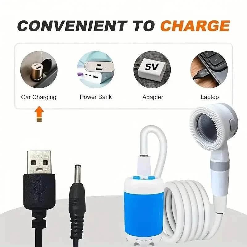 Portable rechargeable watering system from DailySale with outdoor shower and camping bath setup, ideal for gardening and outdoor use.