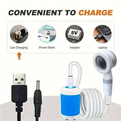 Portable rechargeable watering system from DailySale with outdoor shower and camping bath setup, ideal for gardening and outdoor use.