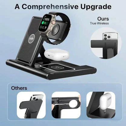 Wireless charging station by DailySale for mobile devices, featuring multiple charging ports and a sleek, multifunctional design.