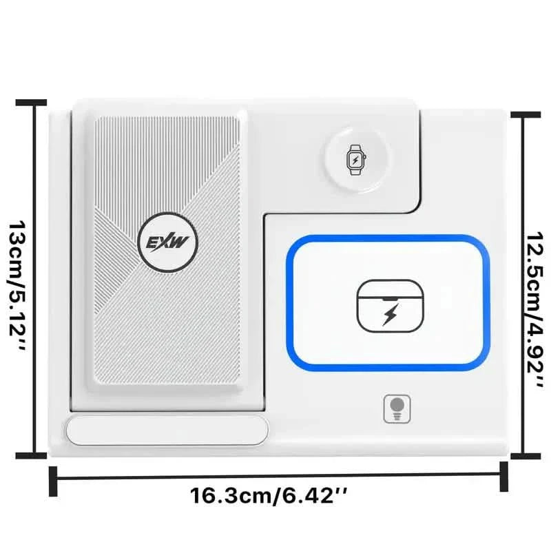 Wireless charging station by DailySale, 3-in-1 multifunctional mobile accessories with space for phone, earbuds, and smartwatch.
