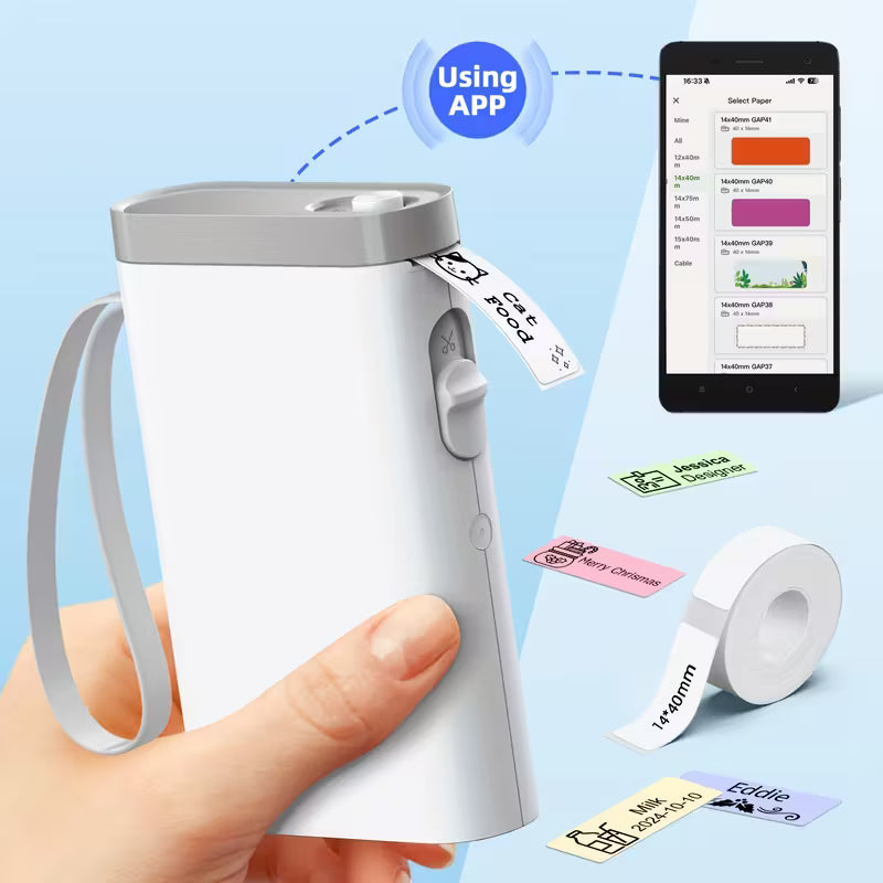 DailySale P21 wireless thermal label maker for school, office, or art use, with portable design, paper roll, and rechargeable battery.