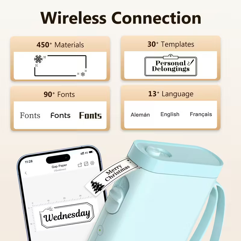 Wireless thermal label maker from DailySale with paper roll, portable USB design, rechargeable, ink-free for school, office, or art use.