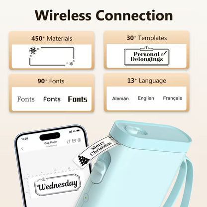 Wireless thermal label maker from DailySale with paper roll, portable USB design, rechargeable, ink-free for school, office, or art use.